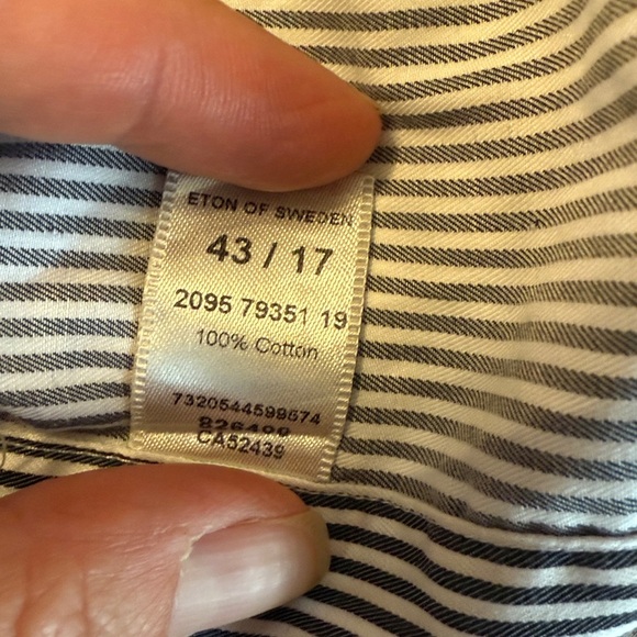 ETON Men’s Navy White Striped Long Sleeve Button Down Dress Shirt Size 43 17 - Picture 11 of 12